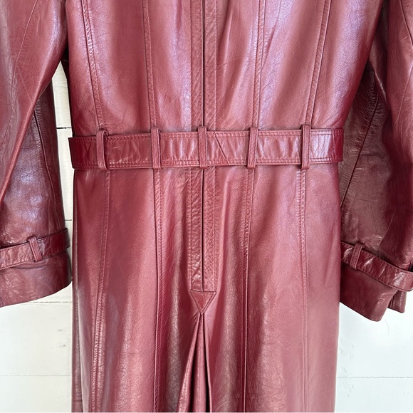 Vintage Leather Trench Coat Eitenne Aigner Burgundy Long Jacket 10 - Picture 9 of 16